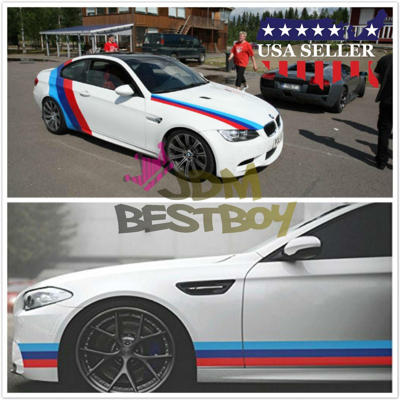 For BMW M Sport Sticker 3 Color Stripes Car Cover Vinyl Decal