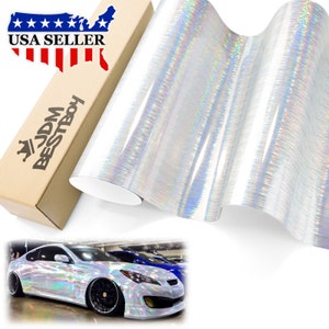 Silver Holographic Brushed Aluminum Rainbow Laser Chrome Car Vehicle Vinyl Wrap Sticker Decal Air Release Bubble Free