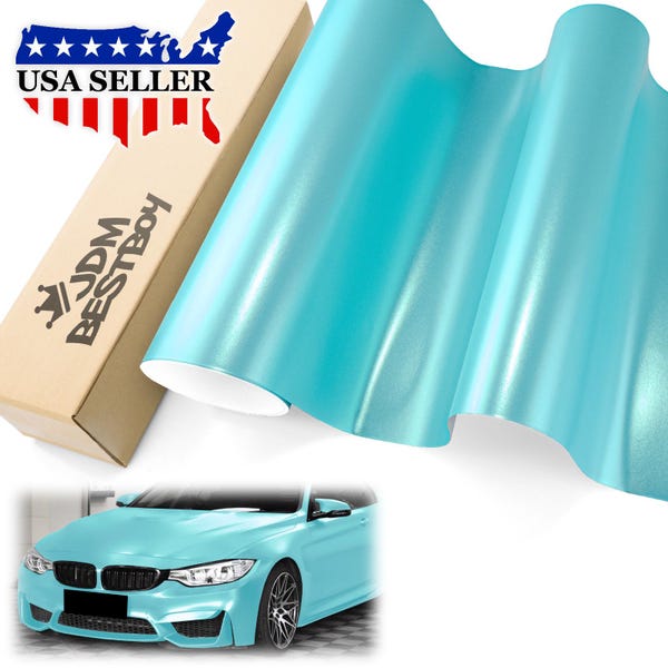 Calcomanía de vinilo satinado perlado mate para coche, color verde azulado, metalizado, para vehículo, sin burbujas de aire