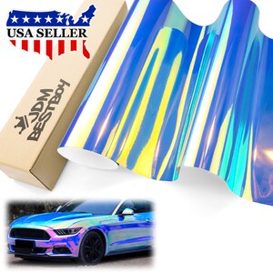 Blue Neo Chrome Gloss Rainbow Unicorn Holographic Car Vehicle Vinyl Wrap Sticker Decal Air Release Bubble Free