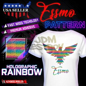 ESSMO™ Holographic Rainbow SP14 Heat Transfer Vinyl HTV T-Shirt 20&quot; Wide Roll Iron Heat Press