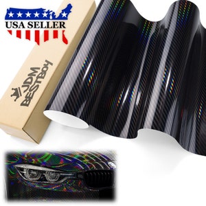 Black Holographic Carbon Fiber Rainbow Laser Chrome Car Vehicle Vinyl Wrap Sticker Decal Air Release Bubble Free