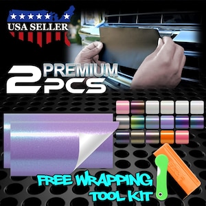 2pcs 5"x10" Galaxy Dust Matte Color Shift Metallic Diamond for Chevy Emblem Bowtie Vinyl Wrap Decal Overlay Car Vehicle Front & Rear DIY Kit