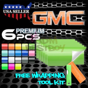 6pcs 4&quot;x6&quot; Gloss for GMC Emblem Overlay Vinyl Wrap Decal Overlay Car Vehicle Front & Rear DIY Kit