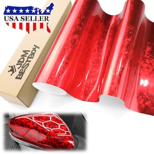 Red Gloss 24K Chopped Forged Carbon Fiber Car Vehicle Vinyl Wrap Sticker Decal Air Release Bubble Free DIY Film
