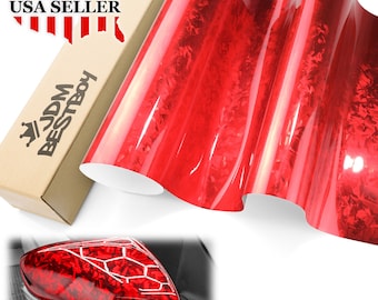 Red Gloss 24K Chopped Forged Carbon Fiber Car Vehicle Vinyl Wrap Sticker Decal Air Release Bubble Free DIY Film