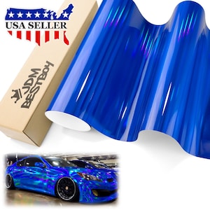 Blue Holographic Gloss Chrome Rainbow Car Vehicle Vinyl Wrap Sticker Decal Air Release Bubble Free
