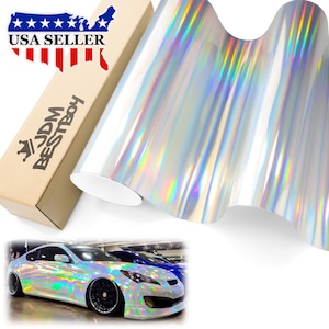 Silver Holographic Gloss Chrome Rainbow Car Vehicle Vinyl Wrap Sticker Decal Air Release Bubble Free