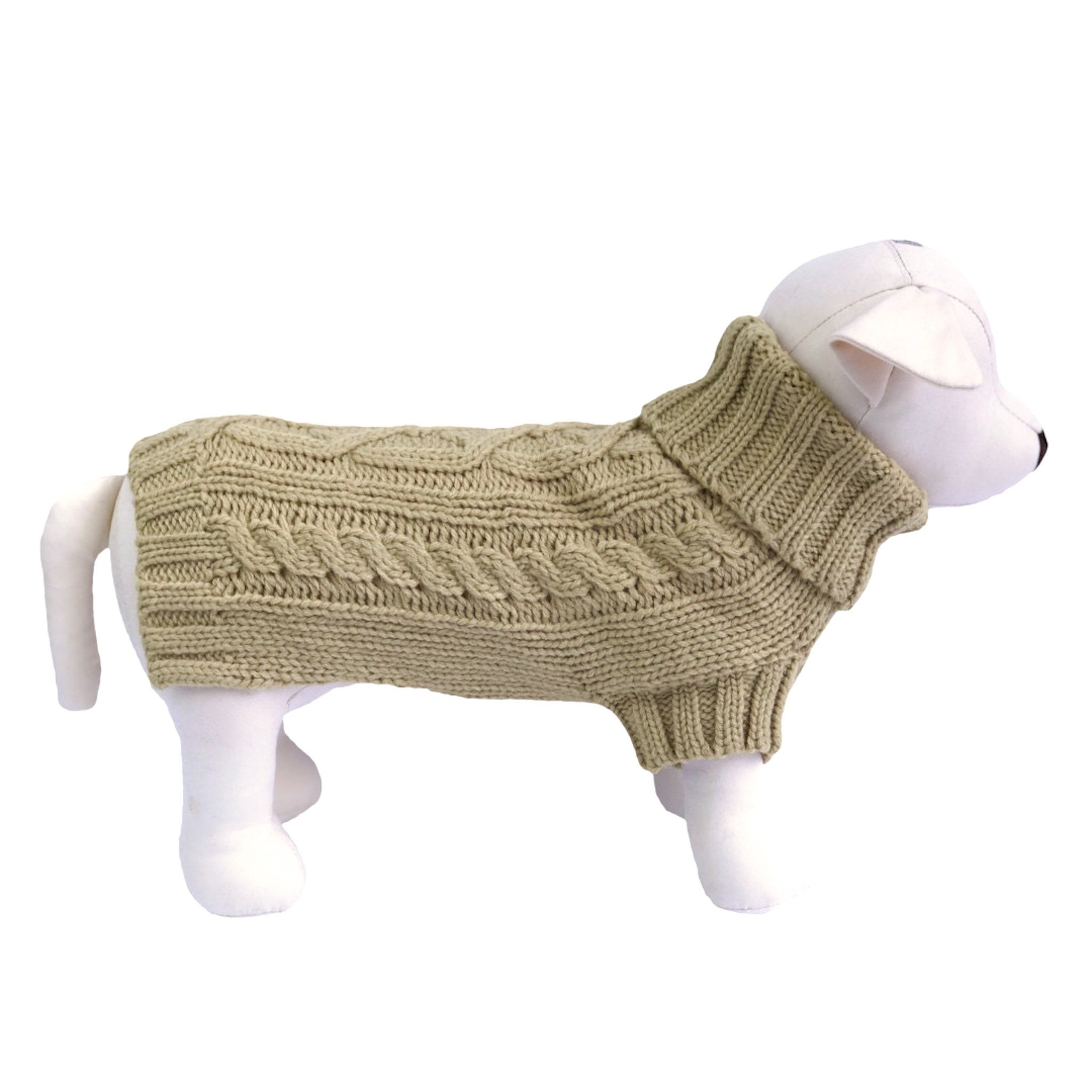 Combed Cotton Cable Knit Dog Sweater - Oatmeal Small
