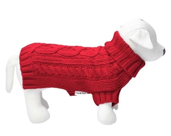 Coco Cable Dog Sweater/ Dog Jumper - Barn Red