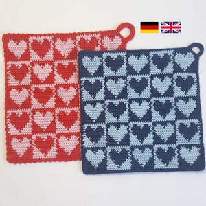 Potholders, crochet instructions, crochet pattern, potholder, heart, hearts, Valentine's Day