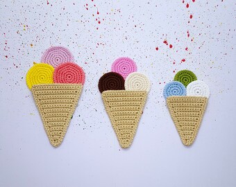Crochet applique, ice cream crocheted ice cream, crochet ice cream, ice cream, crochet applique, ice cream, ice cream
