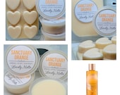 SANCTUARY ORANGE Spa Wax Melts, Soy Wax Melts, Heart Clamshell or Pots. Vegan friendly, UK wax melts.