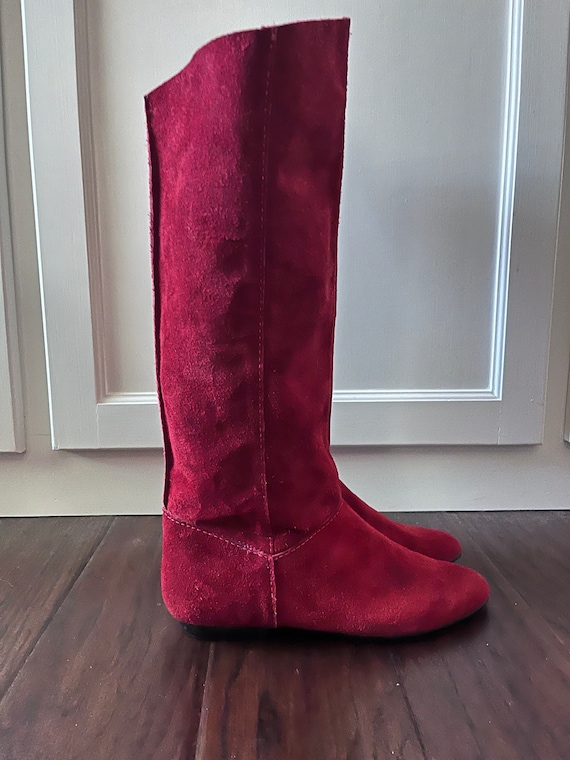 Vintage Red Suede Knee High Boots