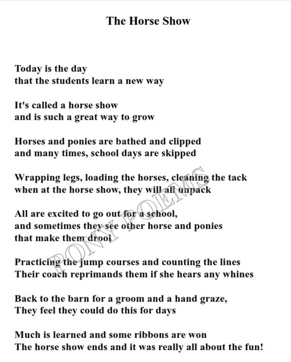 Horse Show Poem Etsy