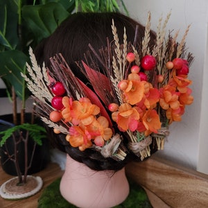 Grampo de cabelo de vassoura de canela, prendedor de cabelo decorativo natural para outono, acessórios de cabelo com folha vermelha e flor