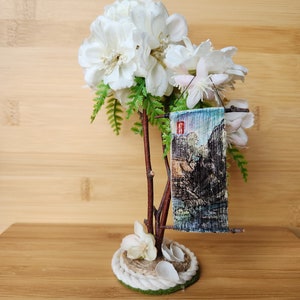 Mini flower desk tree and Miniature painting Japanese Chinese inspired small decorative art piece