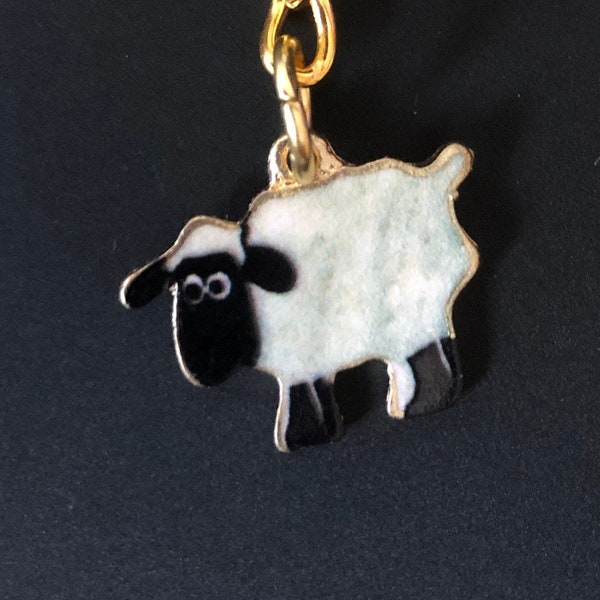 Miniature Whitish Sheep Enamel Keychain