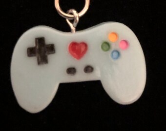 Video Game Controller Light Blue Keychain