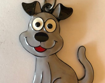 Gray Enamel Dog Keychain