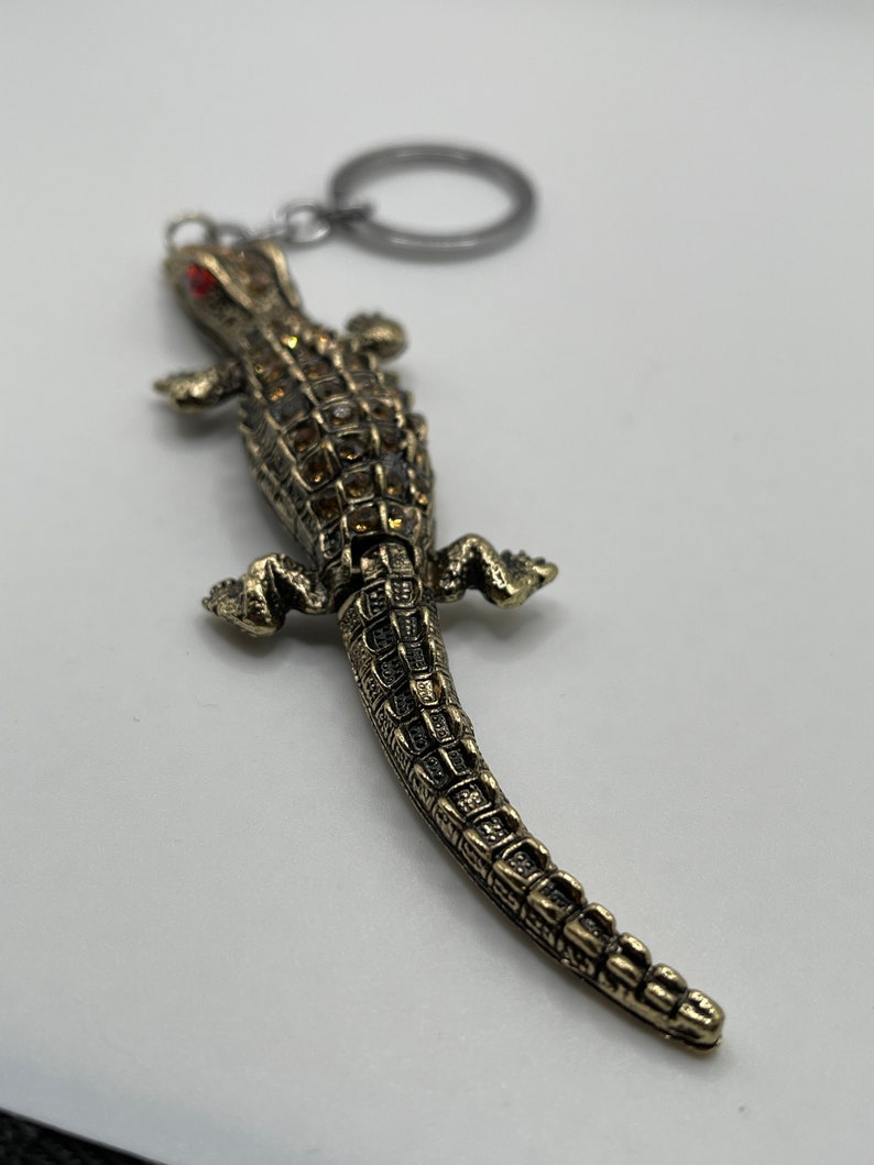 Large Rhinestone Alligator, Dark Bronze/Brown Coloring, Tail Moves Slightly image 4