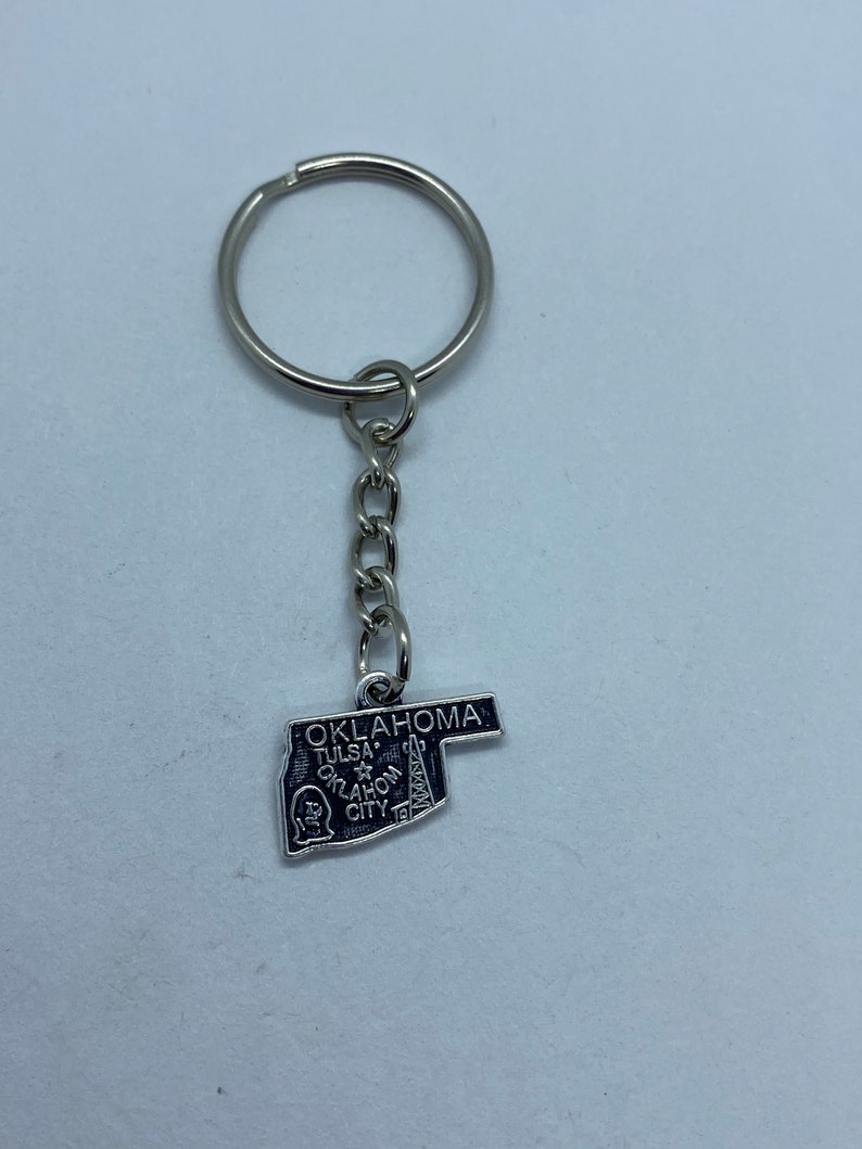 Oklahoma State Keychain with Cities image 2