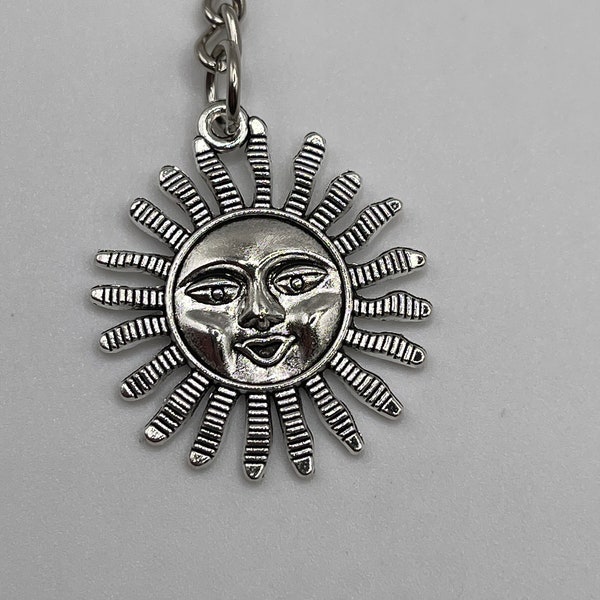 Fun, Detailed Silver Smiling Sun Keychain