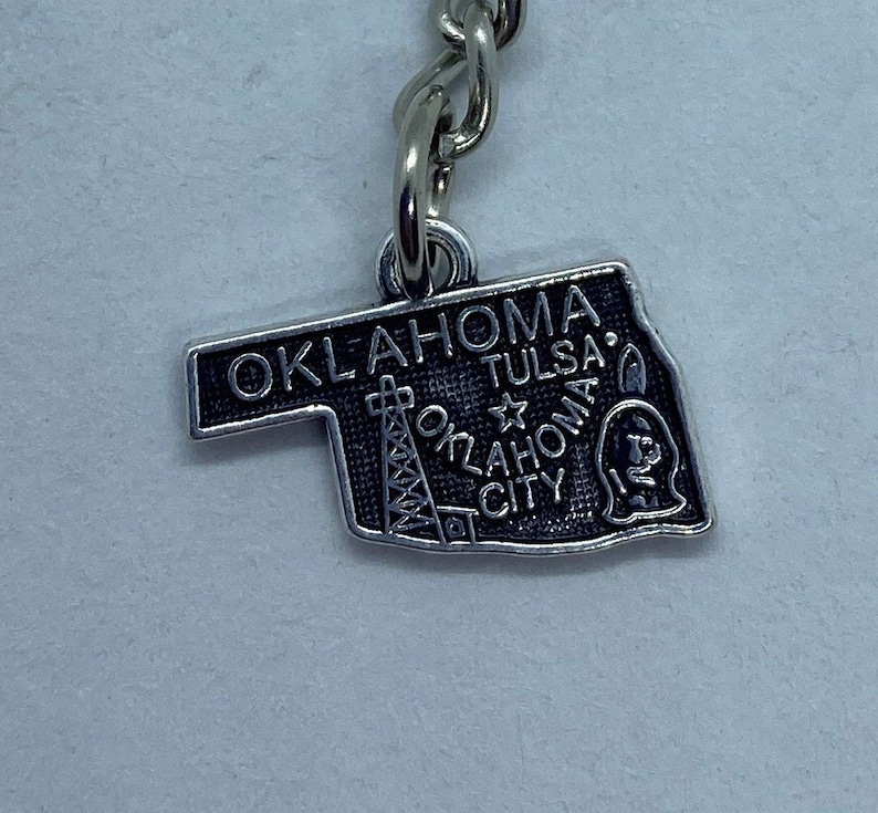Oklahoma State Keychain with Cities image 1