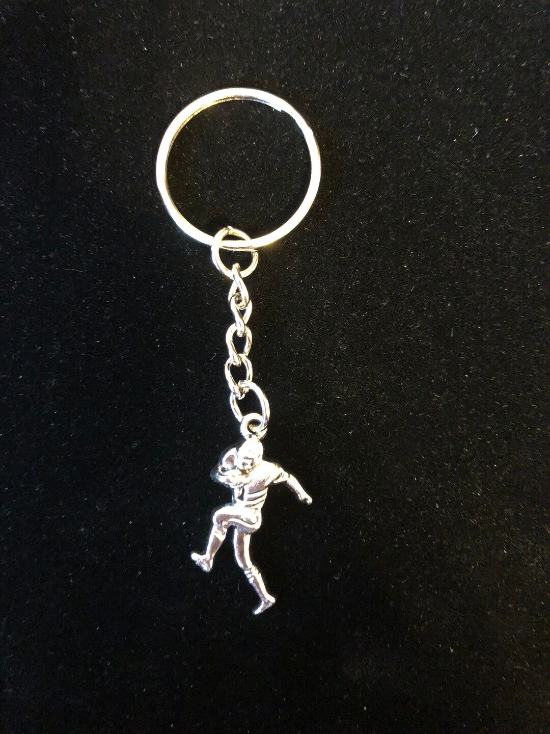 Silvercolored Football Player Keychain Etsy