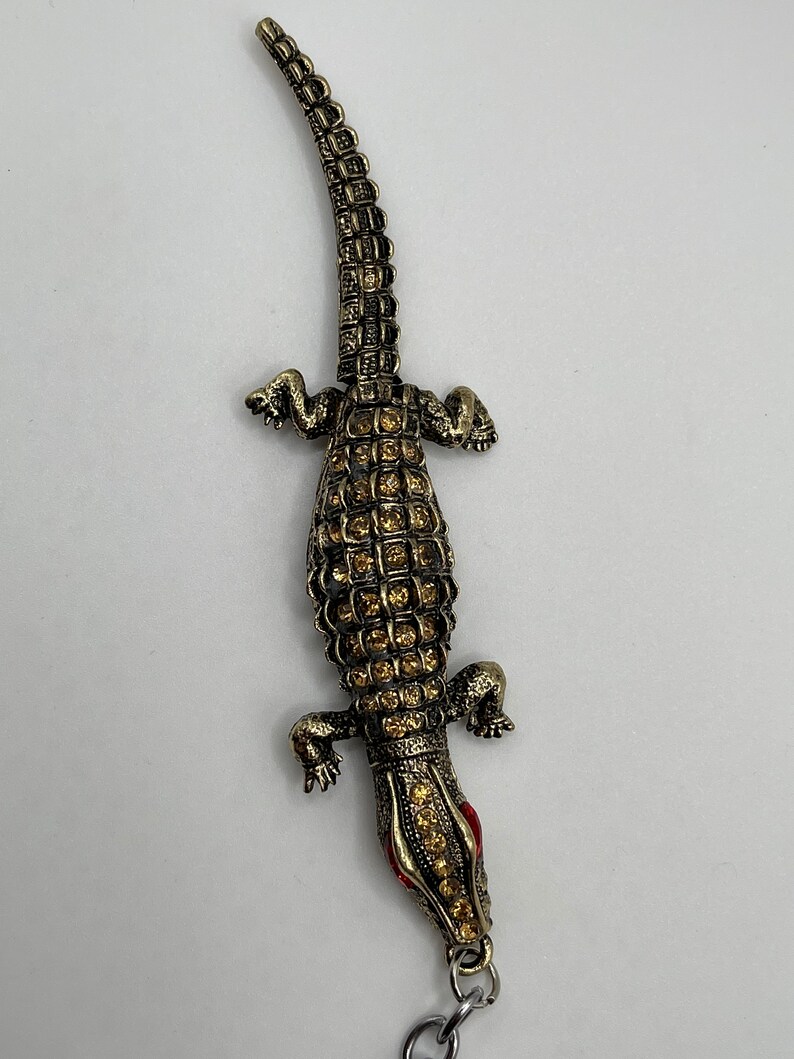 Large Rhinestone Alligator, Dark Bronze/Brown Coloring, Tail Moves Slightly image 3