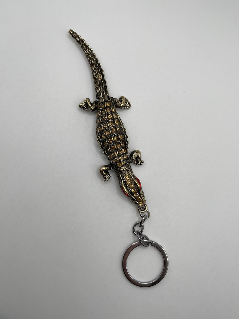 Large Rhinestone Alligator, Dark Bronze/Brown Coloring, Tail Moves Slightly image 2