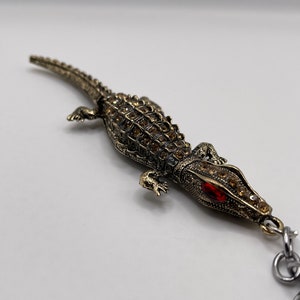 Large Rhinestone Alligator, Dark Bronze/Brown Coloring, Tail Moves Slightly image 1