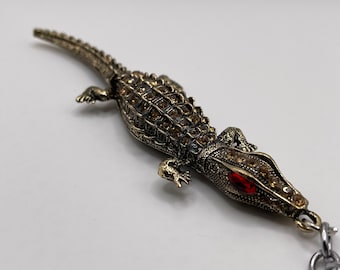 Large Rhinestone Alligator, Dark Bronze/Brown Coloring, Tail Moves Slightly
