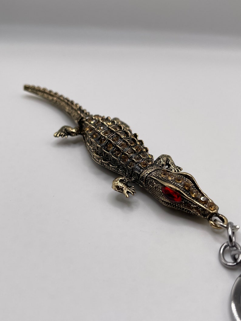 Large Rhinestone Alligator, Dark Bronze/Brown Coloring, Tail Moves Slightly image 1