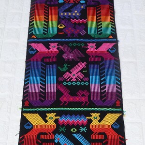 Hand Woven Guatemalan Table Runner: Andean Bird Tapestry Folk Art