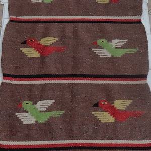 Vintage Zapotec Oaxaca handgeweven wollen vloerkleed vogelmotief muur hangen tafeldecor Tapijt Mexicaans textiel volkskunst vloerkleed Vogelliefhebbers woondecoratie.