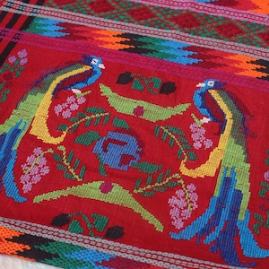 Vintage Guatemala Hand Woven Table Runner Quetzal Motif Weaving Tapestry Guatemalan Textile Wall Hanging Folk Art Rug Home Decor Bird Lovers