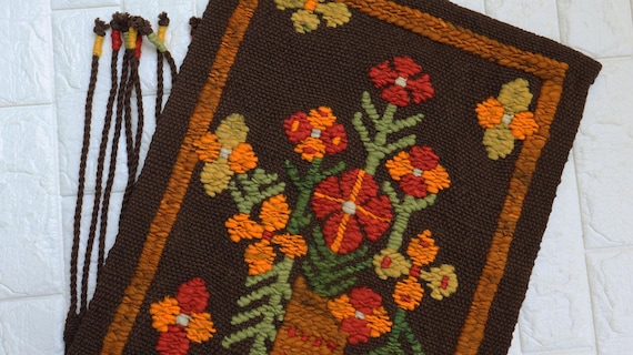 Vintage Cepelia Wool Tapestry: Polish Folk Art Flower Bouquet Kilim