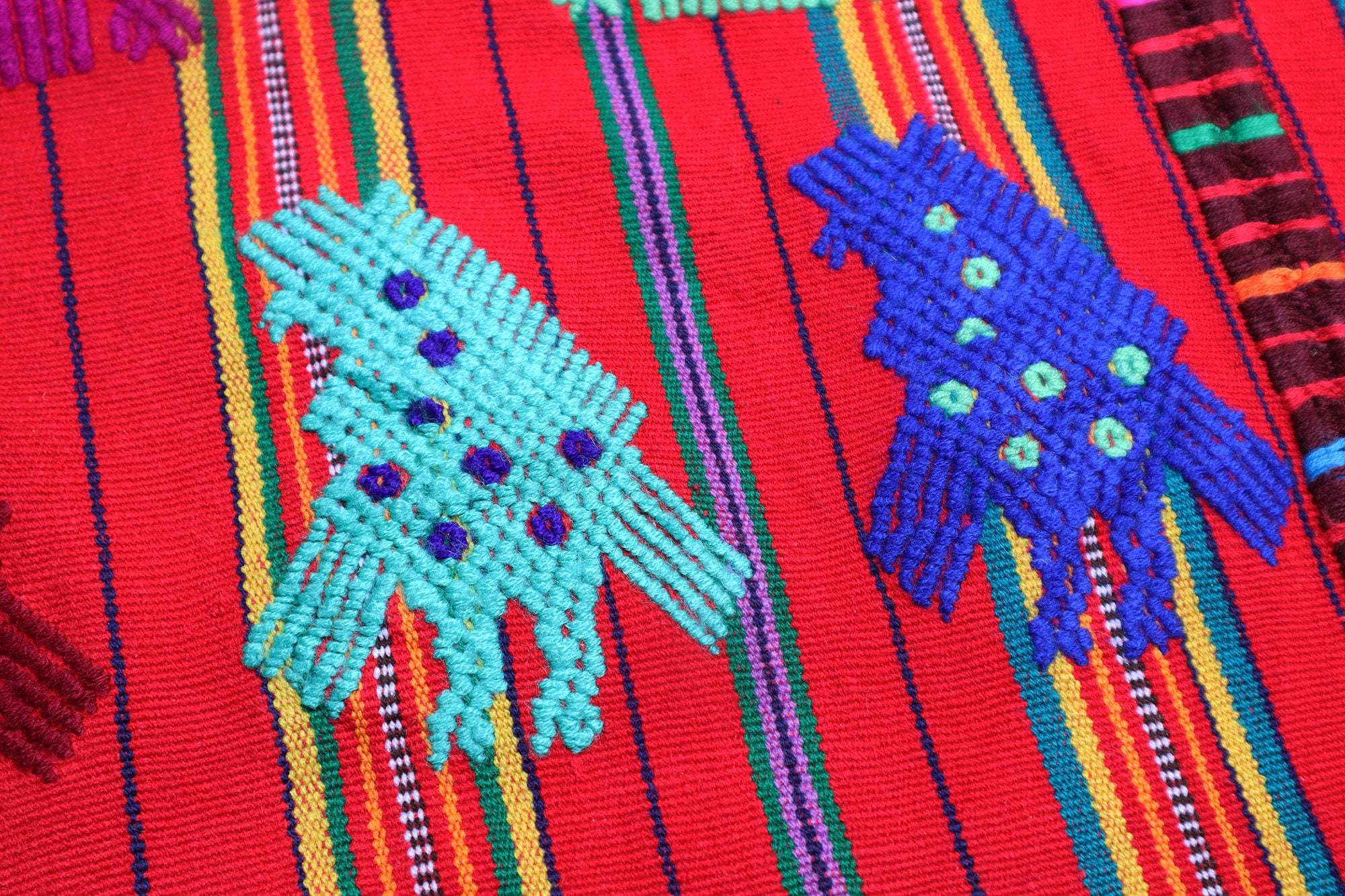 ヴィンテージ グアテマラ ツテ刺繍：マヤの民芸タペストリー 壁掛け 