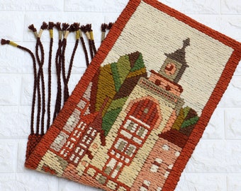 Vintage Polish Wool Tapestry: Cepelia Folk Art, City Gate