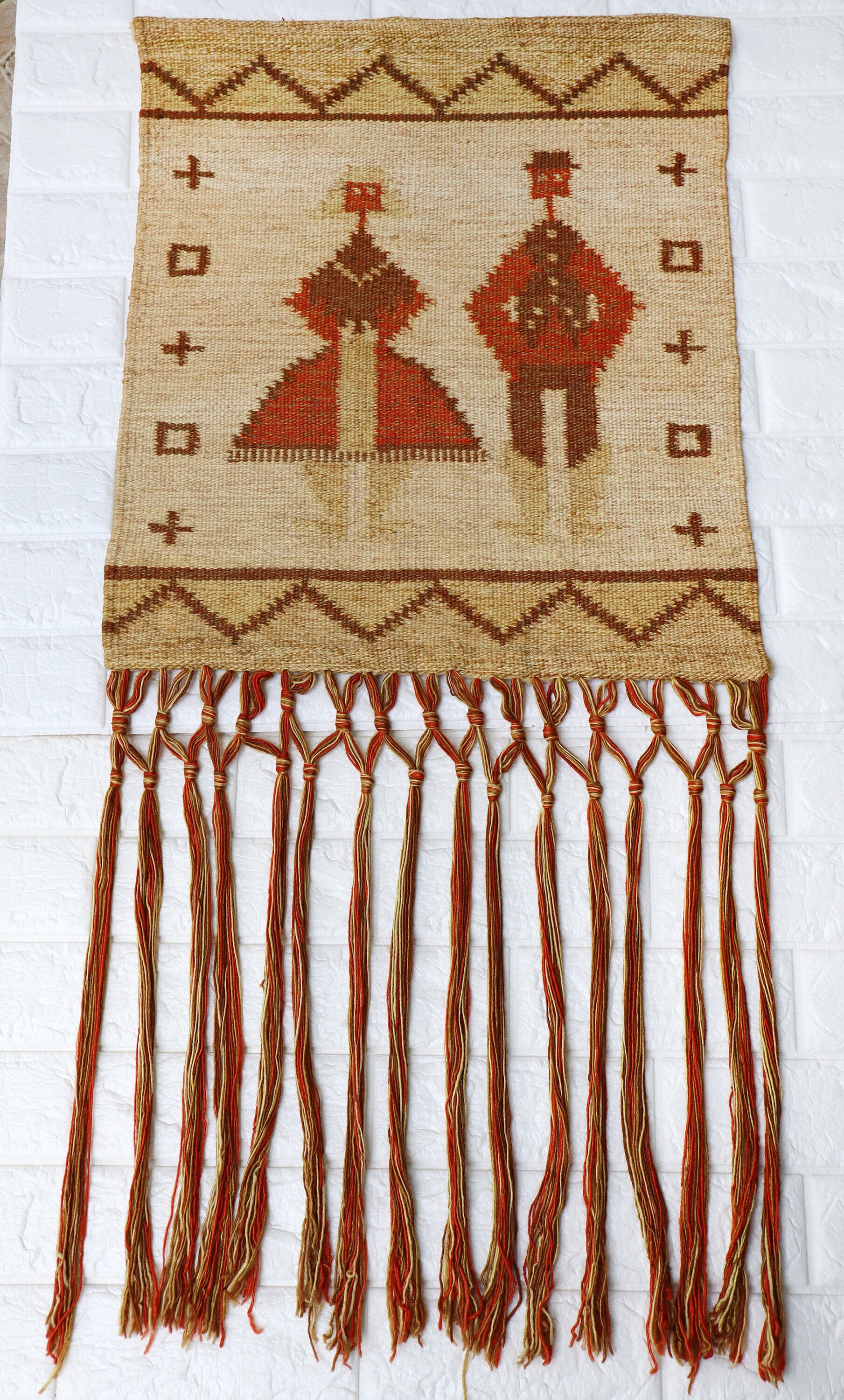 Vintage Scandinavian Style Handwoven Wool Tapestry Traditional