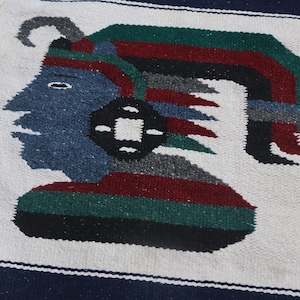 Vintage Mexican Hand Woven Cultural Rug &quot;Aztec God of the Maize&quot; Wall Hanging Tapestry Mexico Textile Folk Art Rug Home Decor Latin America.