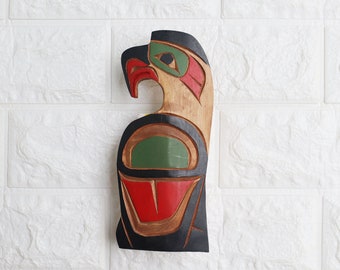 Vintage Wood Carved Eagle Wall Hanging Figurine Signed George Matilpi. Kwakiutl Nation Wall Plaque. Native Artist Indigenous Tribal Art.