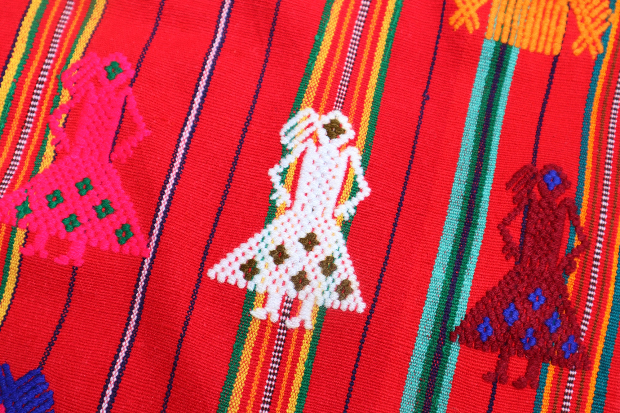 ヴィンテージ グアテマラ ツテ刺繍：マヤの民芸タペストリー 壁掛け 
