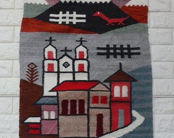 Tapis tribal en laine rouge tissée à la main Tapis tribal en laine rouge tissée à la main