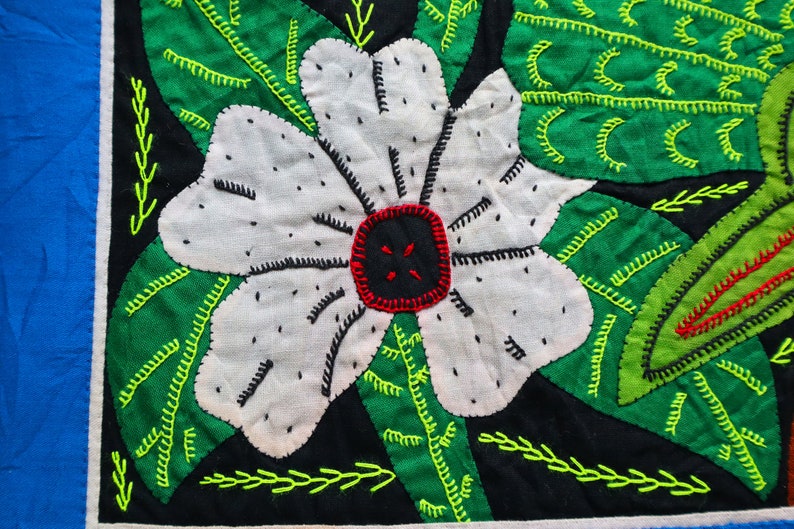 Vintage Panama Mola Applique Colorful Macaws Flowers Design Etsy