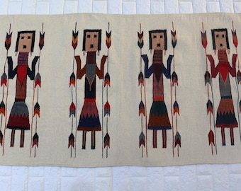 Vintage Zapotec Weaving Yei Rug Handwoven Mexican Wool Tapestry Wall Hanging Home Decor.