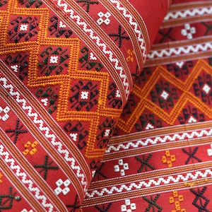 Vintage Thai Silk Phrae Wa Table Runner Handwoven Wall Hanging Shoulder Cloth Tribal Textile. Asia Fine Art Tapestry.
