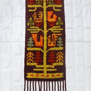 Poland Vintage Cepelia Tapestry Bird Tree of Life Pattern Wool Rug Polish Weaving Wall Hanging Handwoven Folk Art Home Decor Nature Lovers.