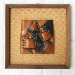 Vintage Hokkaido Wood Carving Ainu Women Wall Hanging. Japanese Hand Made Wood Art Frame. Asia Folk Art Collection Gift.